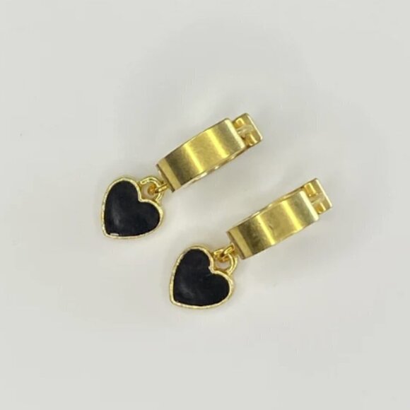 Enamel Heart Huggie Hoop Earrings Stainless Steel - Picture 3 of 5